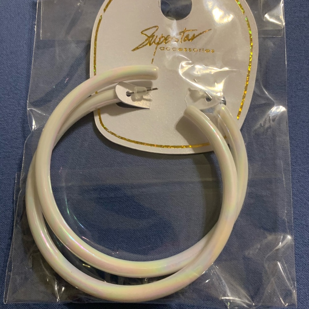 White hoop earrings new in bag